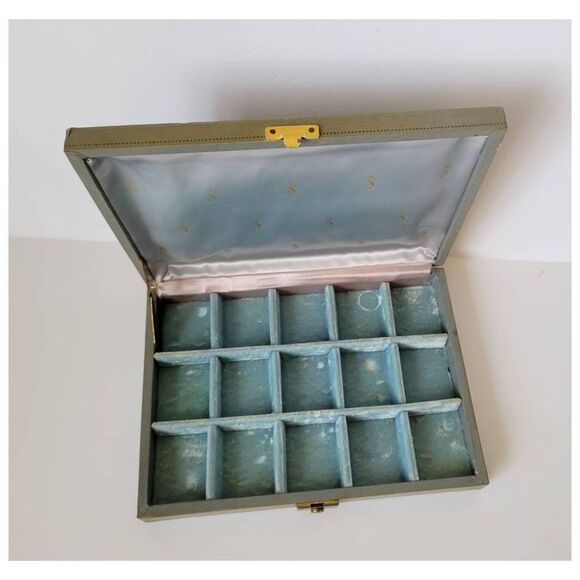 Vintage 1950's Blue Gray Large Jewelry Box Trunk - Picture 3 of 8